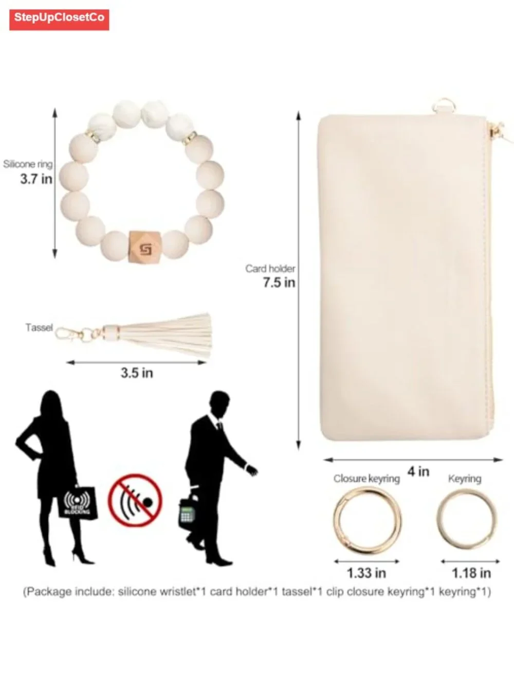 Silicone Bracelet Wristlet Keychain Wallet RFID Blocking Credit Card Holder